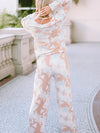 Printed Long Sleeve Top and Wide Leg Pants Lounge Set Loungewear Sets - Tophatter Daily Deals