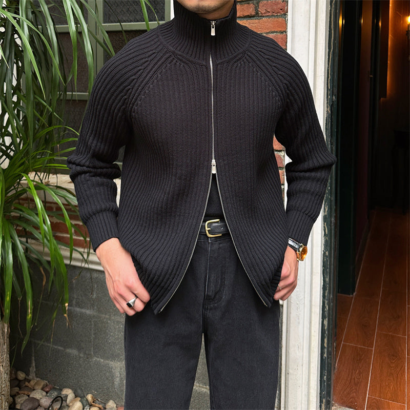 Fitted Men’s Cardigan - Stand Up Collar, Slim Rib Knit 3D Changing Face Moving Picture Frame - Tophatter Daily Deals