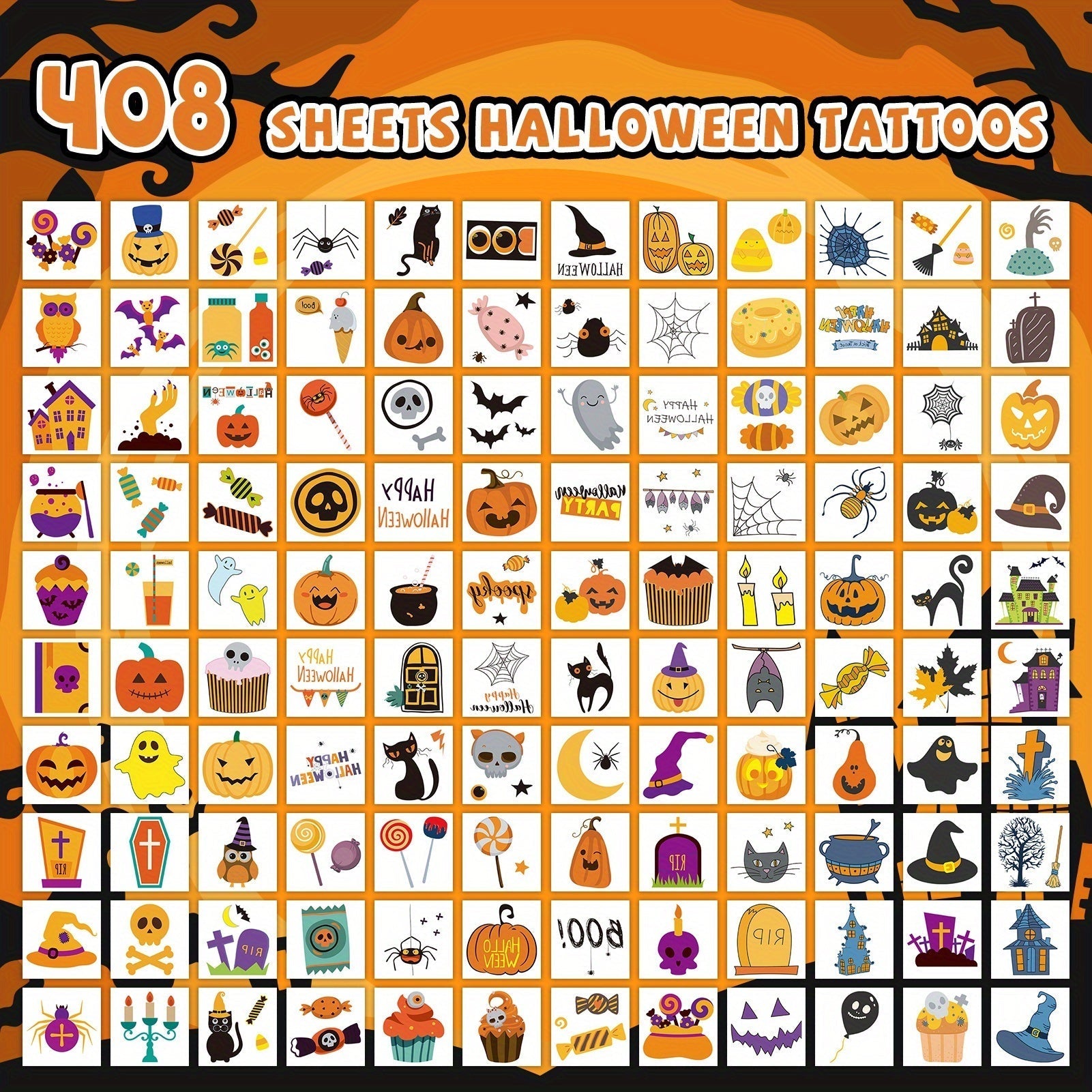 Halloween Temporary Tattoo Sheets Party Stickers (408pcs) Halloween - Tophatter Daily Deals