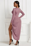 High-low Ruched Surplice Long Sleeve Dress - Tophatter Deals