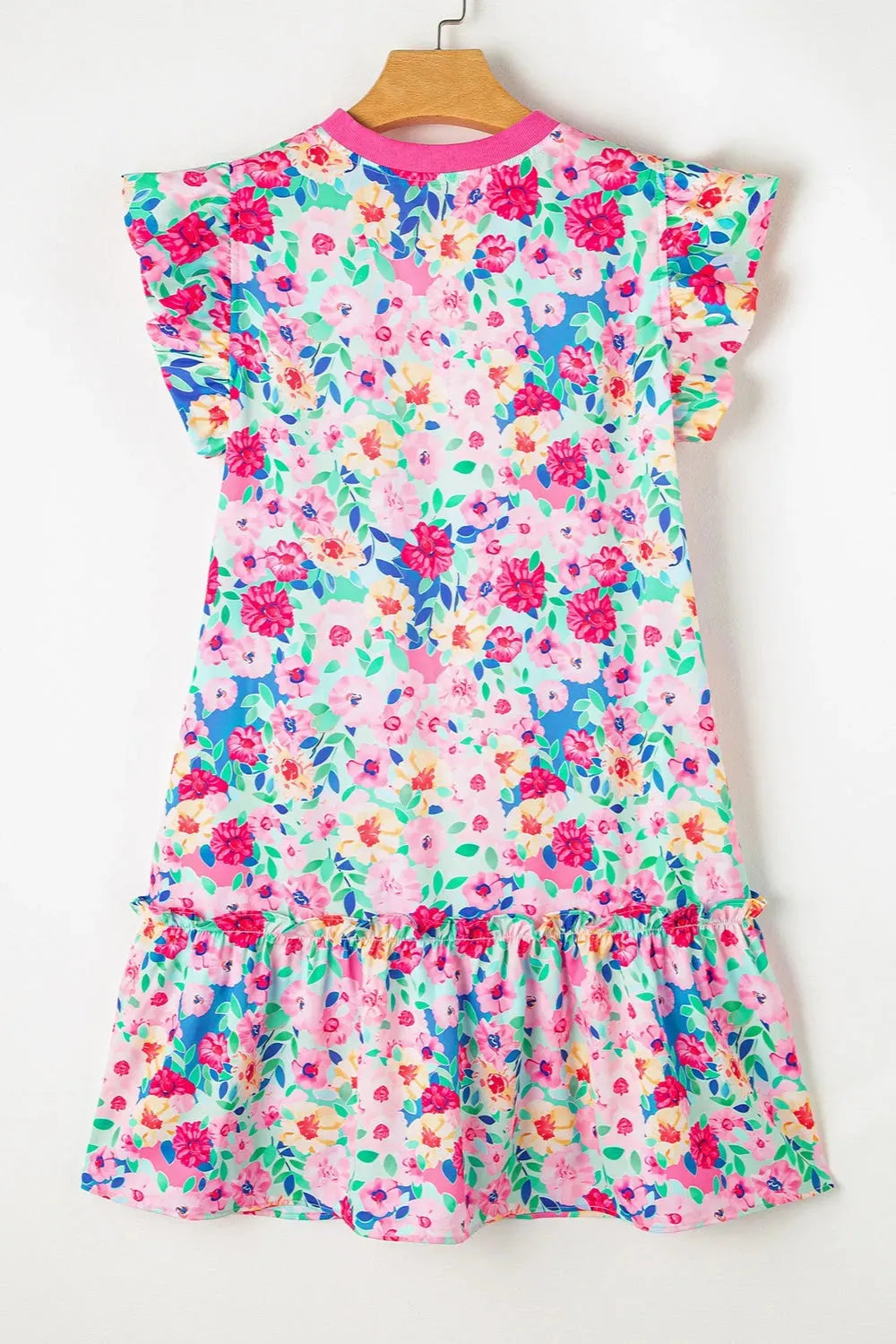 Ruffled Printed Round Neck Cap Sleeve Mini Dress Casual Dresses - Tophatter Daily Deals