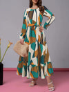 Ruffle Hem Tied Printed Long Sleeve Dress Casual Dresses - Tophatter Daily Deals