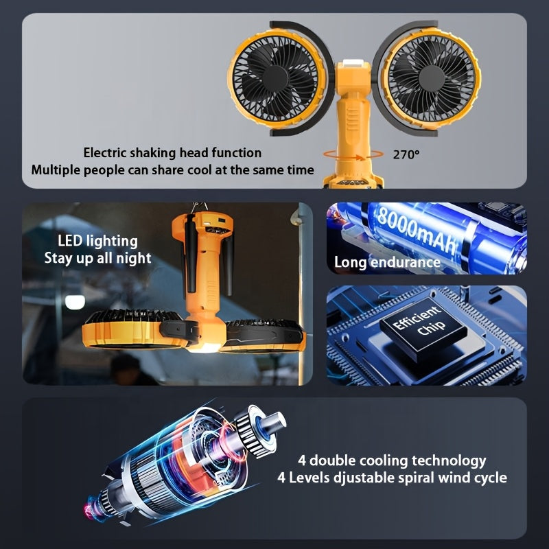 Dual Head Outdoor Camping Fan with Power Bank Camping & Hiking - Tophatter Daily Deals