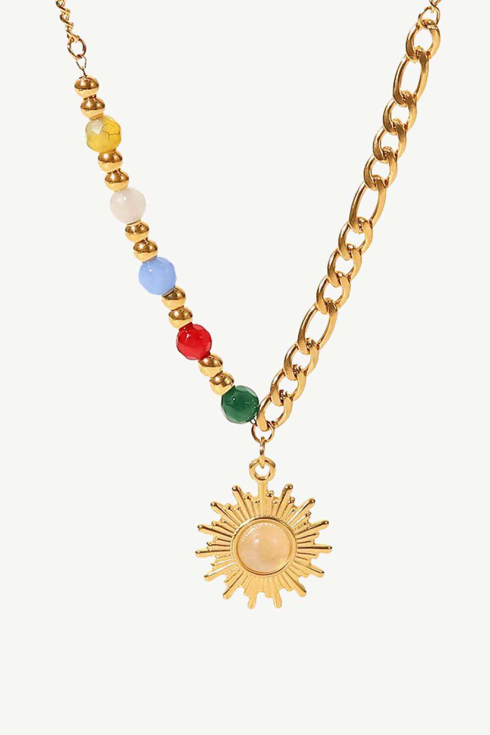 Opal Sun Shape Pendant Necklace Gold One Size Necklaces - Tophatter Daily Deals