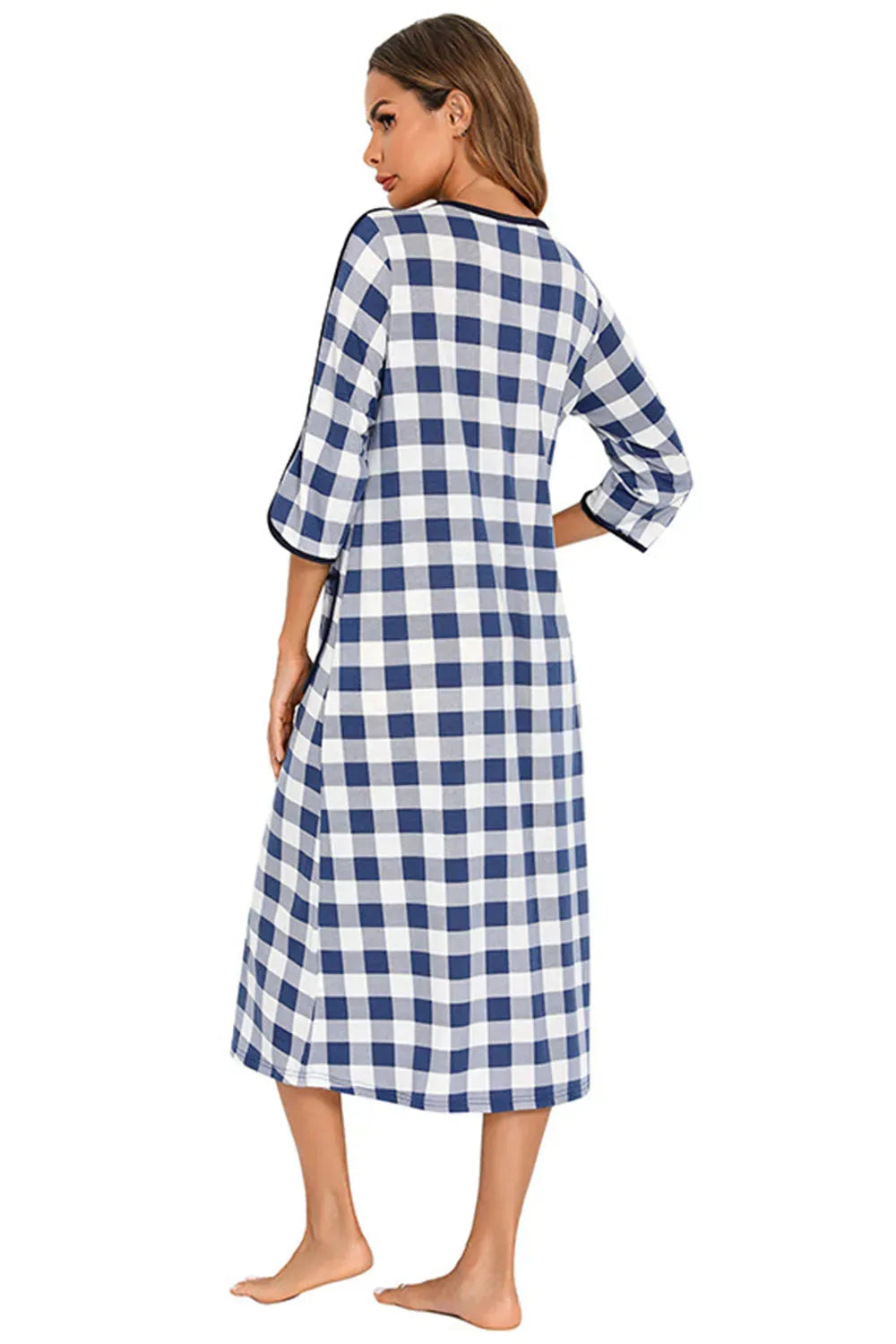 Round Neck Three-Quarter Sleeve Midi Night Dress Sleep Dresses - Tophatter Daily Deals