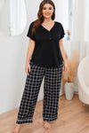 Plus Size V-Neck Top and Plaid Pants Lounge Set Loungewear Sets - Tophatter Daily Deals