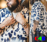 Men Vintage Short Sleeve Indian Totem Flower Shirts Men's Clothing - Tophatter Daily Deals