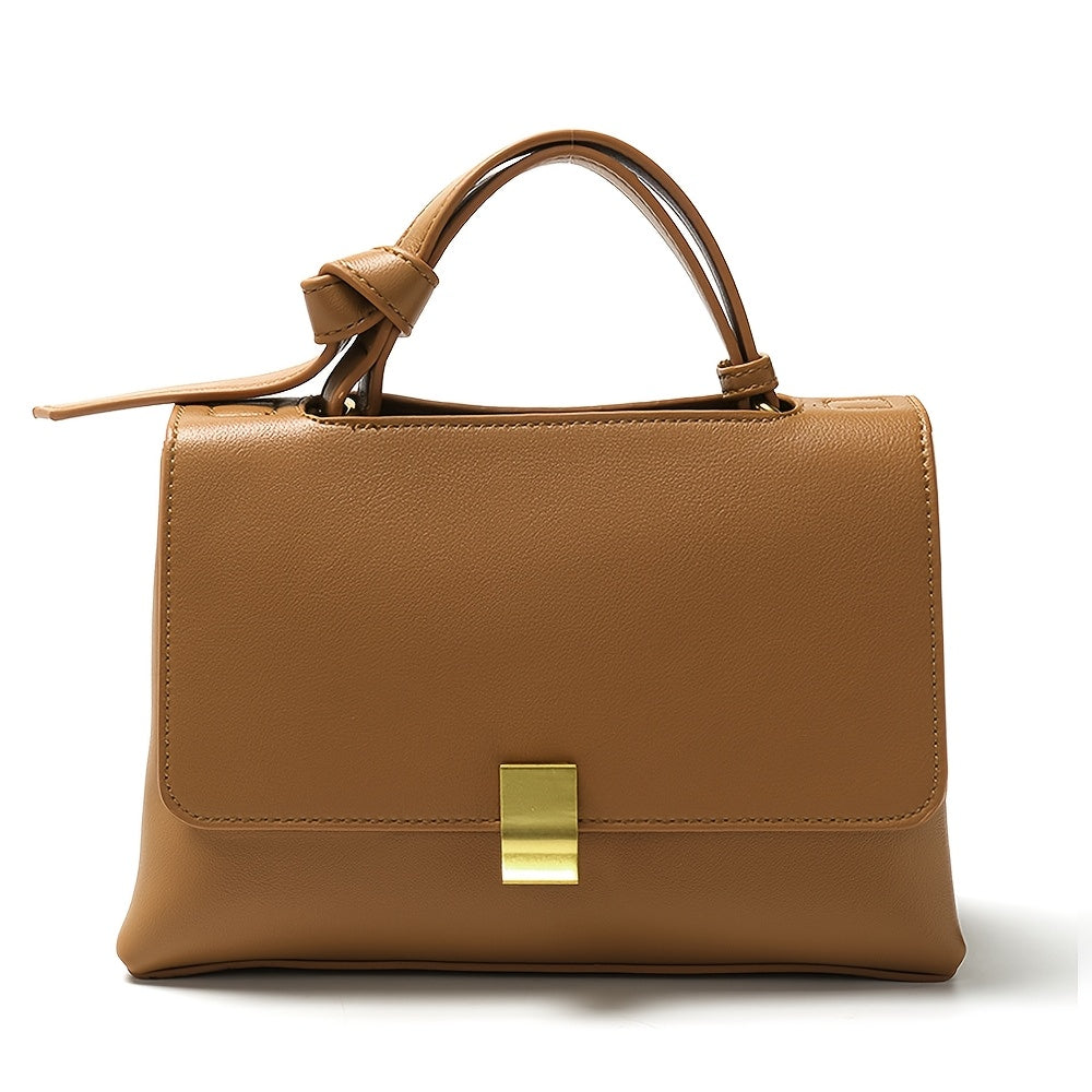 Top Handle Flap Handbag with Gold Clasp and Crossbody Strap Brown Handbags & Wallets - Tophatter Daily Deals