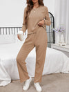 Round Neck Long Sleeve Top and Drawstring Pants Lounge Set Camel Loungewear Sets - Tophatter Daily Deals