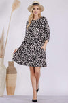 Celeste Full Size Leopard Three-Quarter Sleeve Dress with Pockets Black Casual Dresses - Tophatter Daily Deals