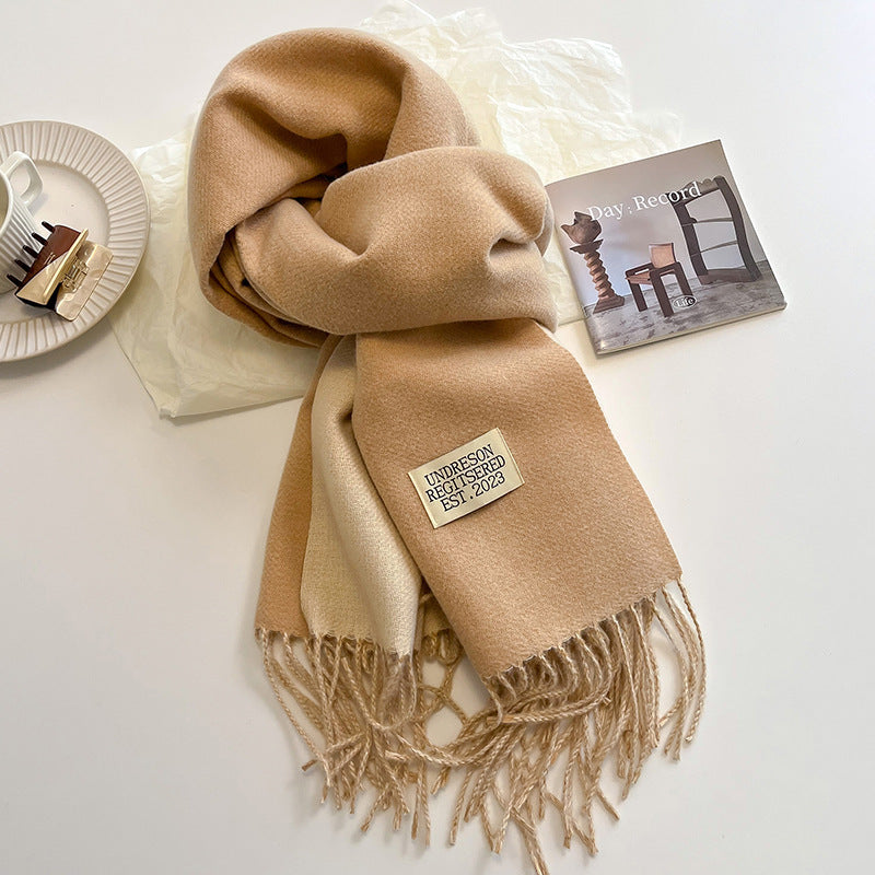 Warm Women Scarf - Reversible Fringed Cashmere Winter Khaki Beige - Tophatter Daily Deals