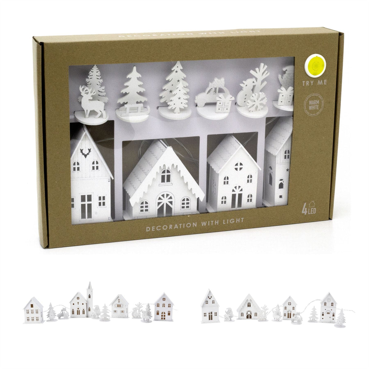 LED Christmas Village | 10-Piece Wooden Christmas Scene with 4 Light-Up Houses LED Fireplace - Tophatter Daily Deals