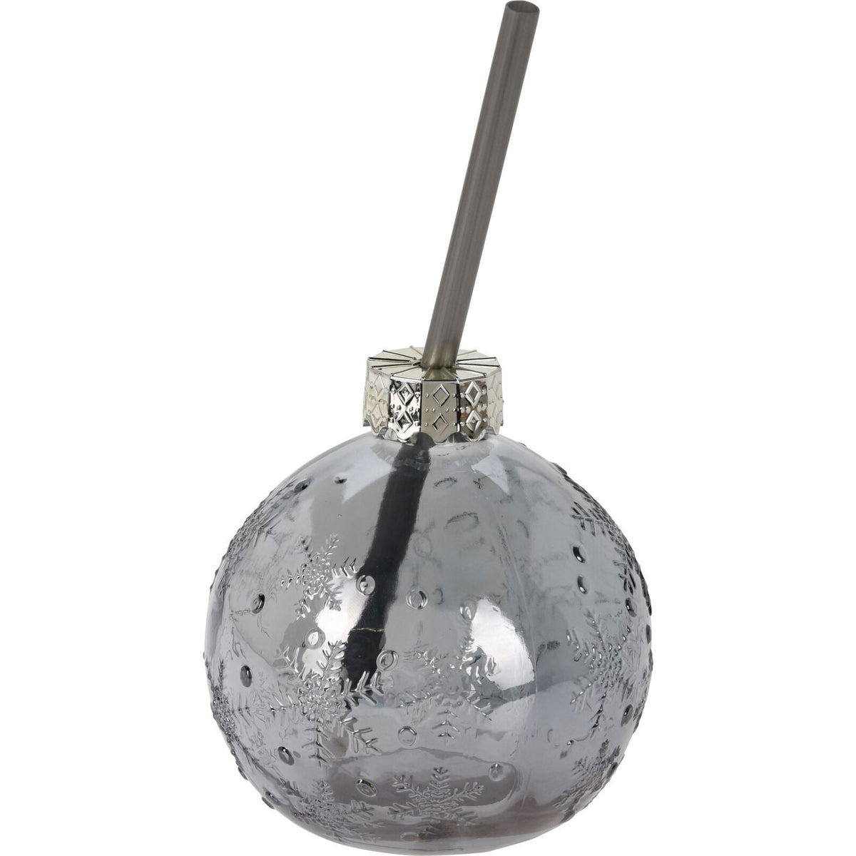 Christmas Bauble Drinking Jar | Novelty Glass with Straw for Festive Drinks Metallic Grey Drinking Jar - Tophatter Daily Deals