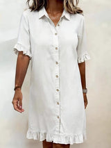 Women's Faux Denim Ruffle-Sleeve Shirt Dress White Women's Dresses - Tophatter Daily Deals