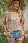 Floral V-Neck Short Sleeve T-Shirt Honey Women's T-Shirts - Tophatter Daily Deals