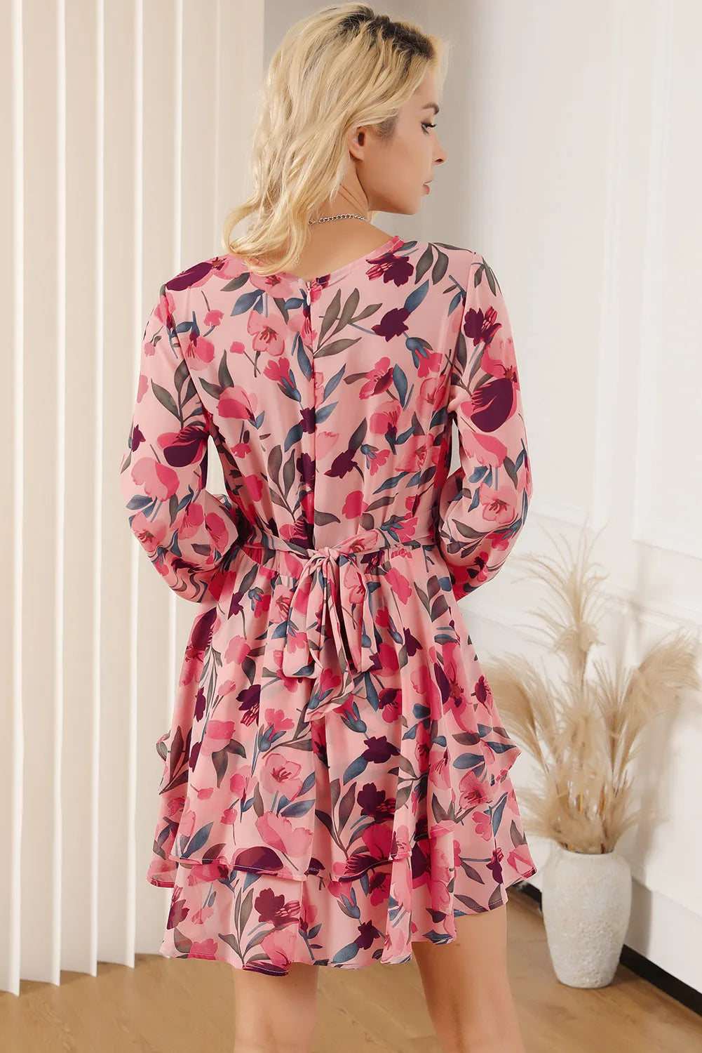 Printed Surplice Balloon Sleeve Mini Dress Casual Dresses - Tophatter Daily Deals