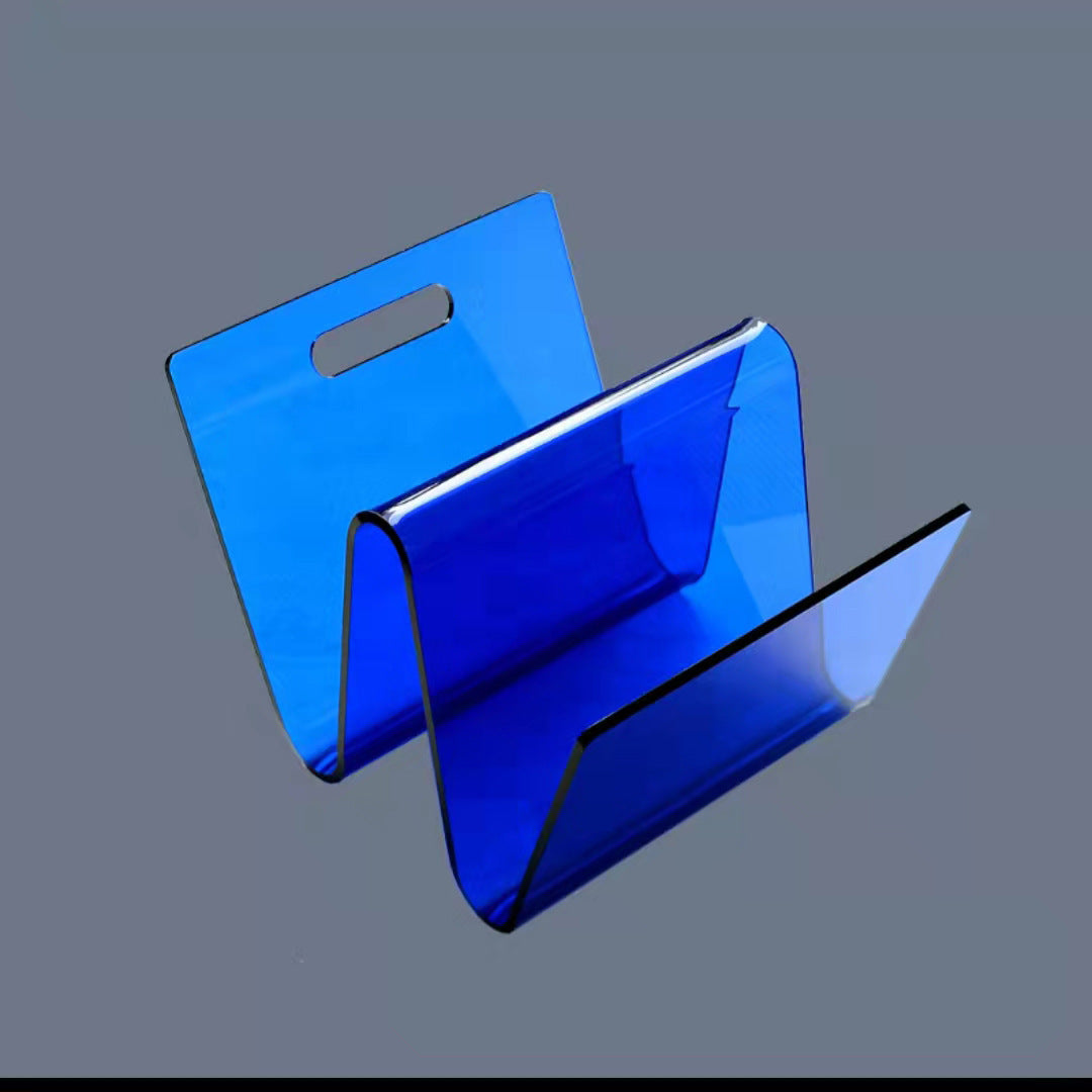 Acrylic Decorative Bookstand Retro W-shaped Storage Rack Blue 0 - Tophatter Daily Deals