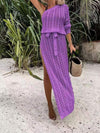 Slit Openwork Single Shoulder Knit Dress Purple Casual Dresses - Tophatter Daily Deals