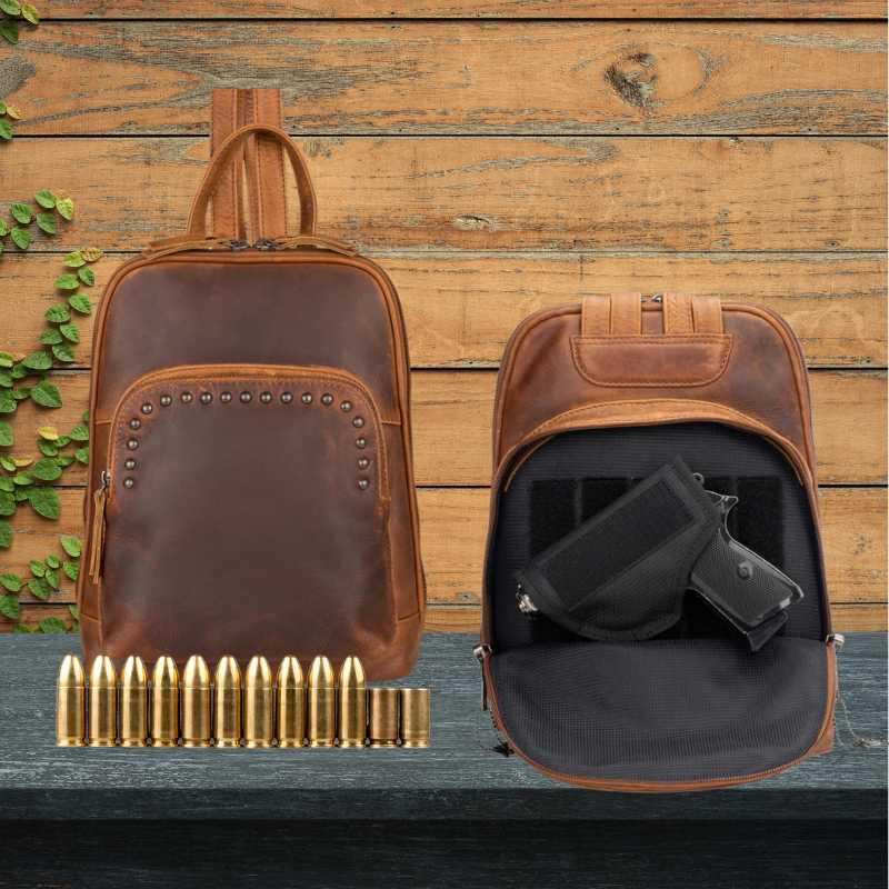 Abby Concealed Carry Studded Leather Backpack Purse Handgun Purses - Tophatter Daily Deals