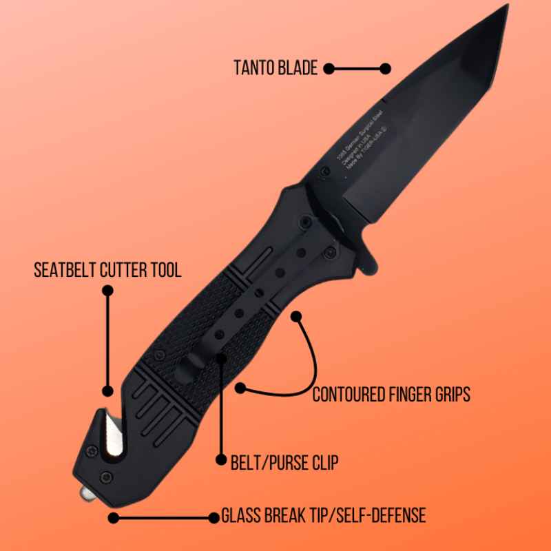Black Tactical Auto Safety Survival Knife Knives & Knuckles - Tophatter Daily Deals