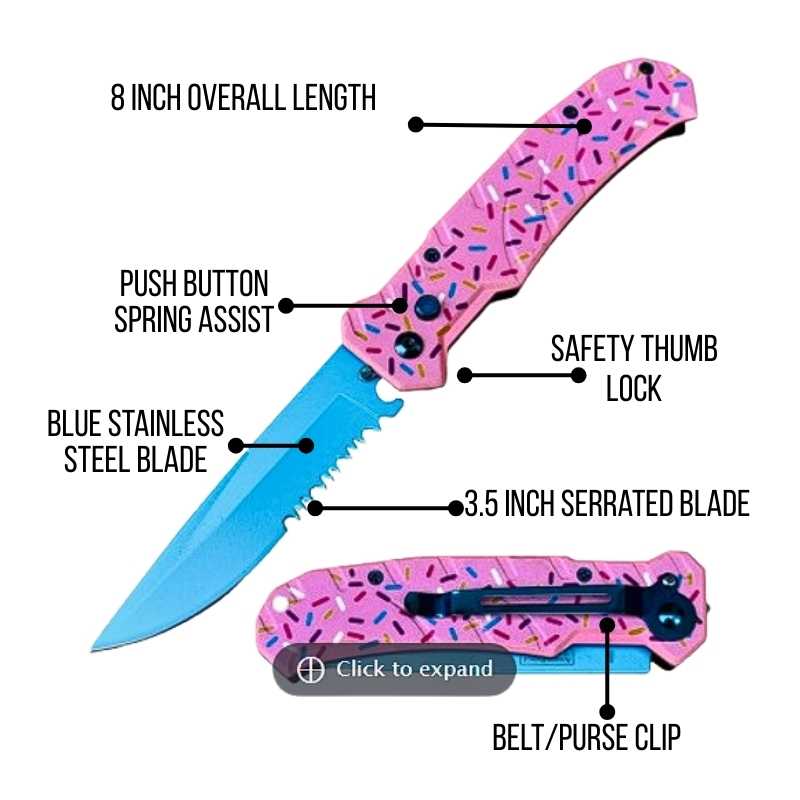 Pink Sprinkles Serrated Folding Knife Knives & Knuckles - Tophatter Daily Deals