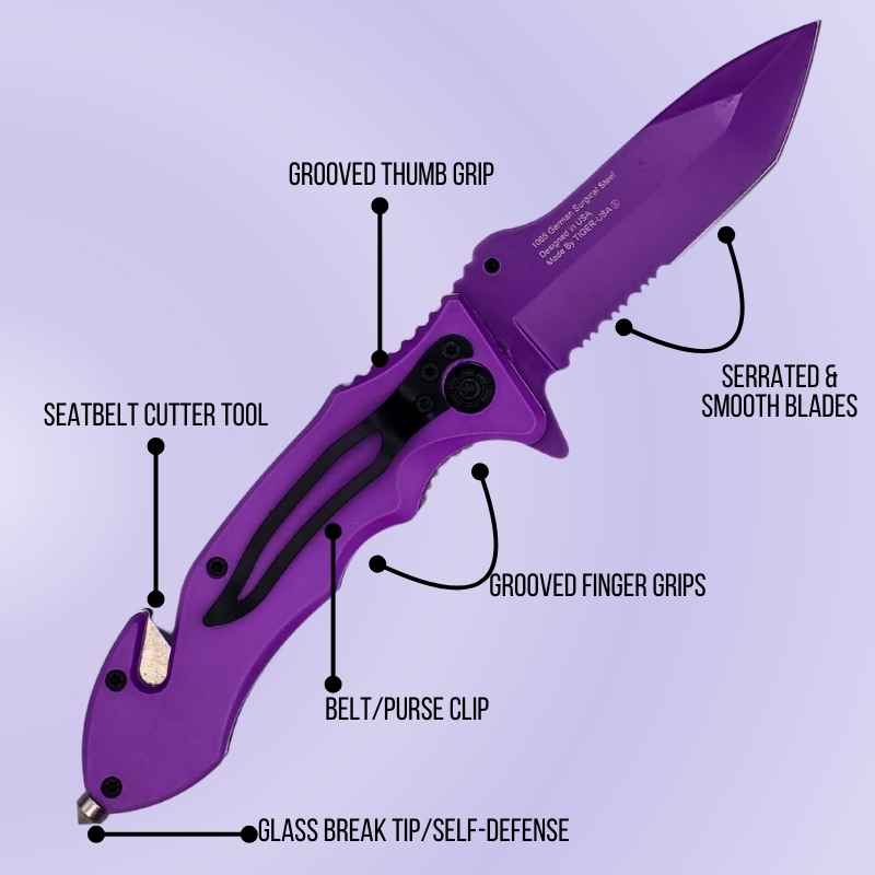 Auto Safety Survival Self-Defense Purple Tanto Blade Knives & Knuckles - Tophatter Daily Deals