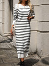 Striped Round Neck Long Sleeve Dress White Casual Dresses - Tophatter Daily Deals