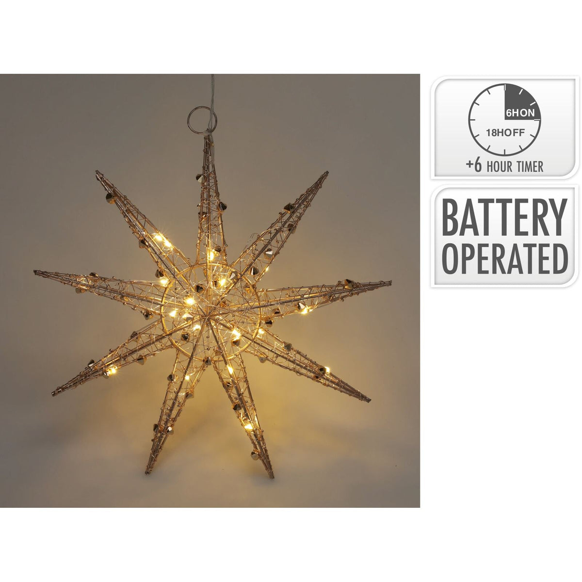 3D Gold Christmas Star Light | 20 LED Battery Operated Window Decoration - 32cm LED Light - Tophatter Daily Deals