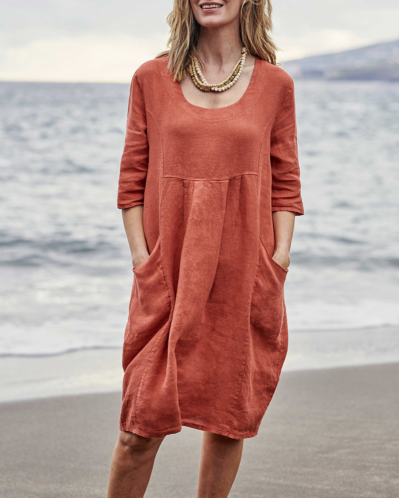 Loose Casual Pocket Dress Caramel Midi Dresses - Tophatter Daily Deals
