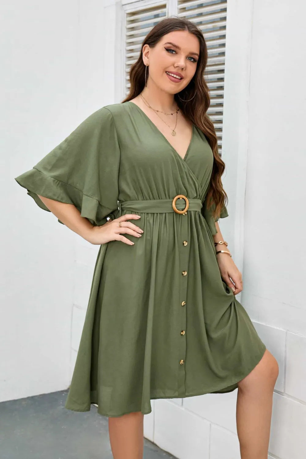 Plus Size Surplice Neck Half Sleeve Dress Casual Dresses - Tophatter Daily Deals