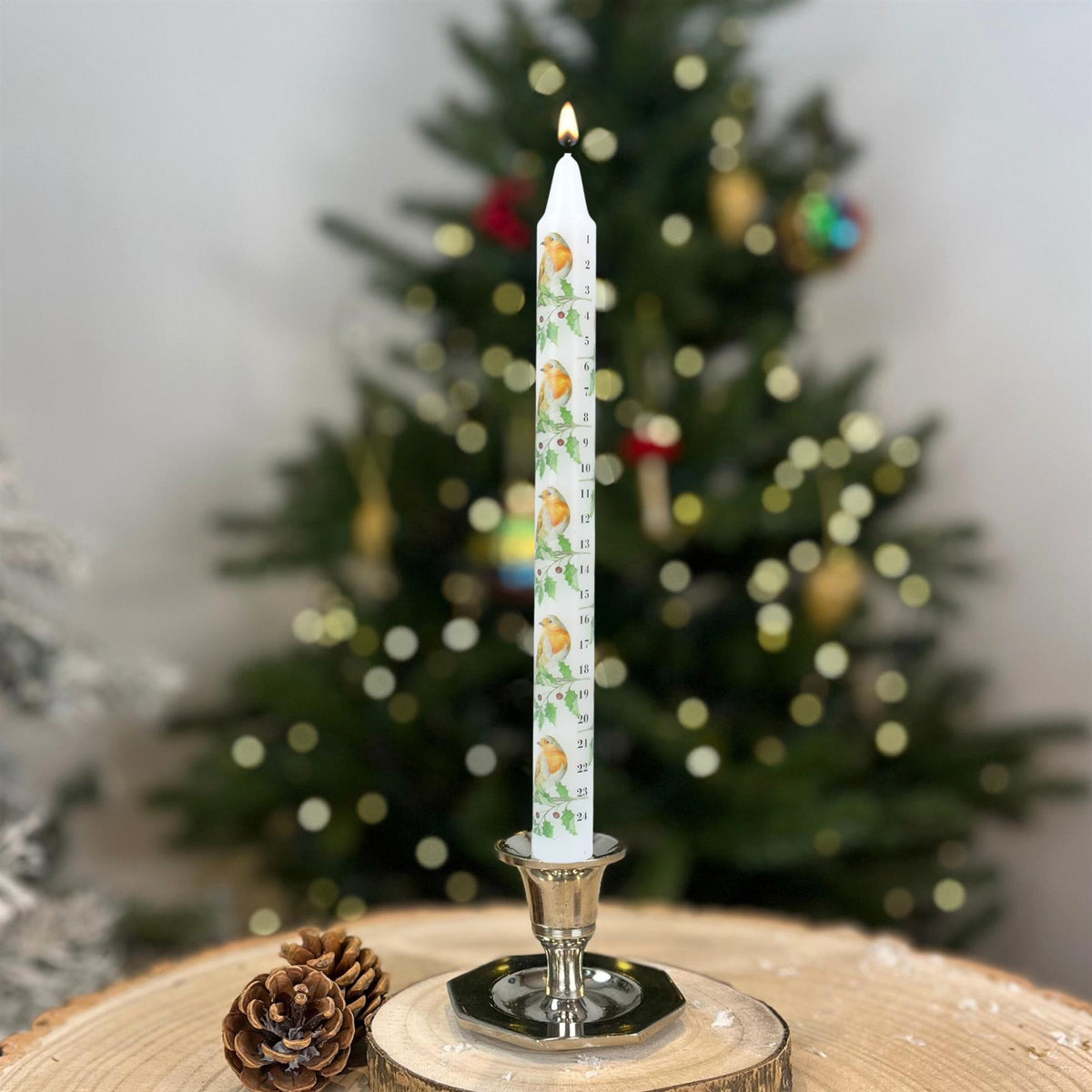 Robin & Holly Advent Countdown Candle | Numbered Christmas Candle Calendar 23cm Advent Candle - Tophatter Daily Deals