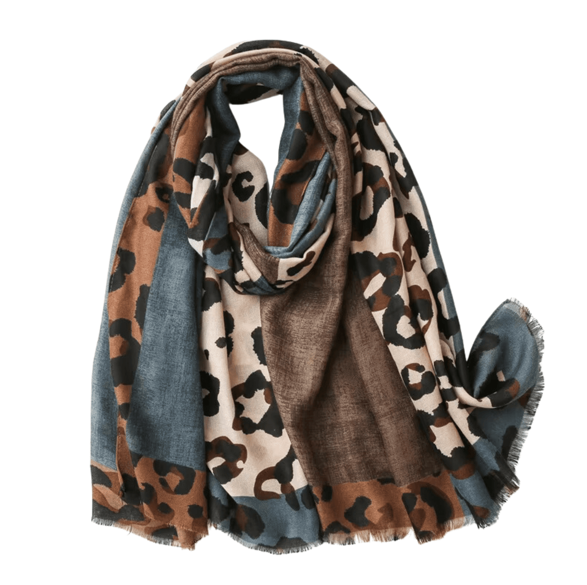 Bold Leopard Print Scarf in Earthy Slate and Coffee Multi Scarves - Tophatter Daily Deals