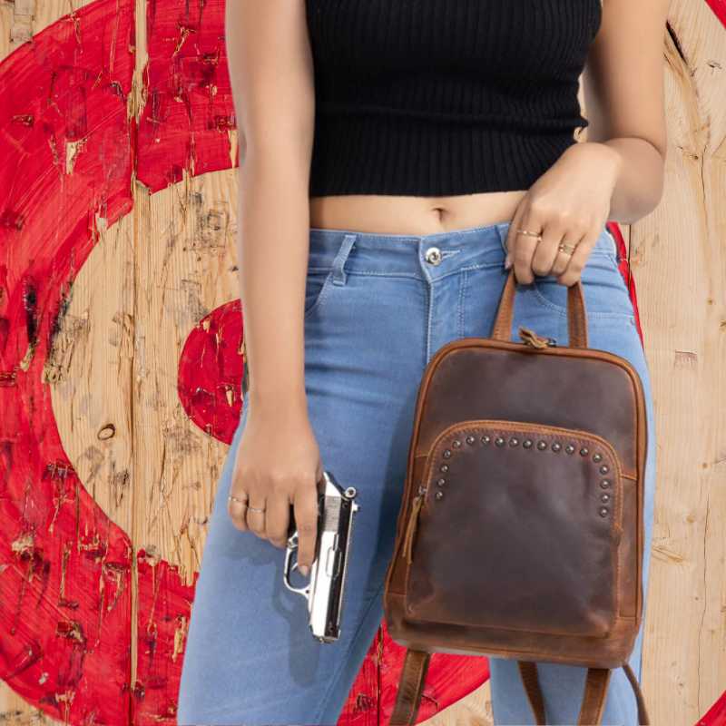 Abby Concealed Carry Studded Leather Backpack Purse Handgun Purses - Tophatter Daily Deals