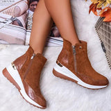 Waterproof Cozy Women’s Ankle Boots - Wedge Suede Heel Brown - Tophatter Daily Deals