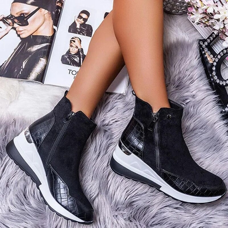 Waterproof Cozy Women’s Ankle Boots - Wedge Suede Heel - Tophatter Daily Deals