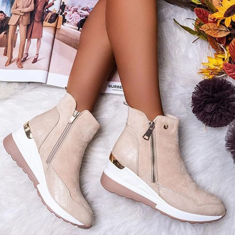 Waterproof Cozy Women’s Ankle Boots - Wedge Suede Heel - Tophatter Daily Deals
