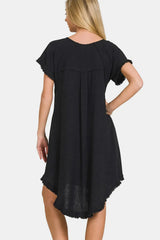 Zenana Fringe Edge High Low Flowy Dress with Pockets Casual Dresses - Tophatter Daily Deals