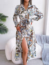 Tied Printed Long Sleeve Midi Dress Casual Dresses - Tophatter Daily Deals