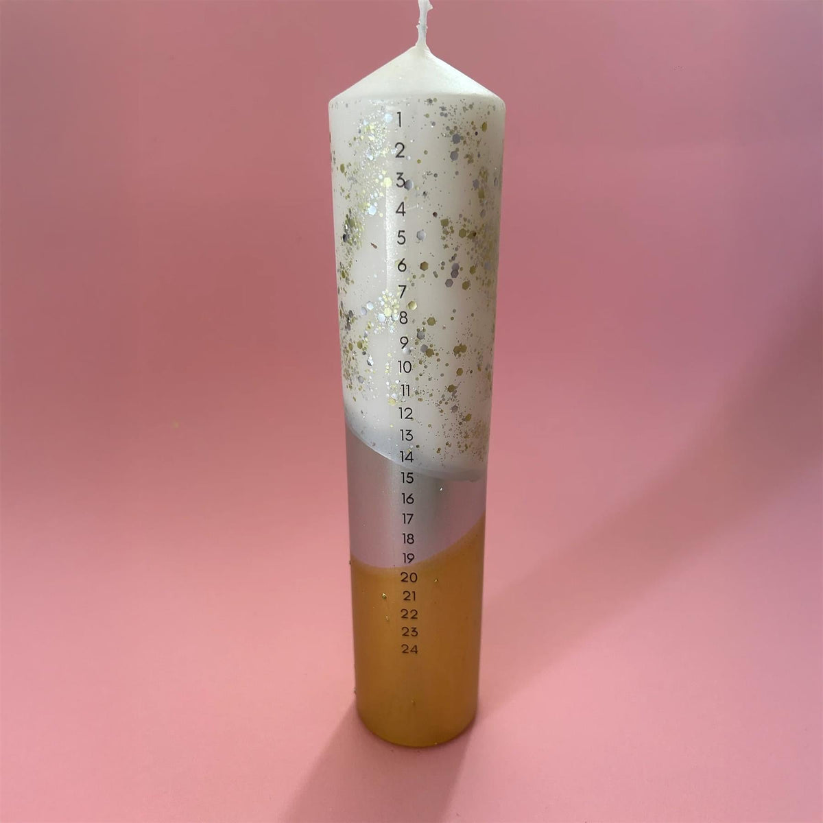 The Colour Emporium Gilded Silver Hand-dipped Christmas Advent Pillar Candle Advent Candle - Tophatter Daily Deals