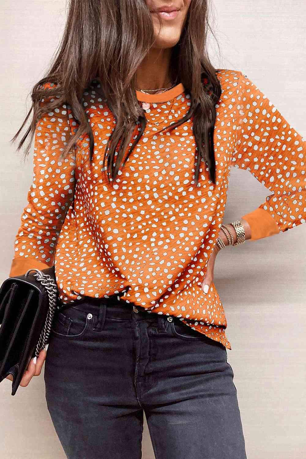 Full Size Printed Round Neck Long Sleeve T-Shirt Pumpkin Women's T-Shirts - Tophatter Daily Deals