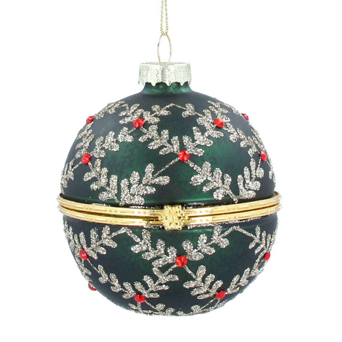 Green & Sparkling Silver Locket Bauble | Christmas Tree Hanging Ornament - 8cm Baubles - Tophatter Daily Deals