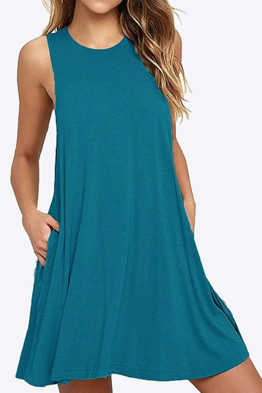 Full Size Round Neck Sleeveless Dress with Pockets Casual Dresses - Tophatter Daily Deals