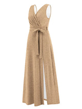 Slit Surplice Tie Waist Sleeveless Dress Cocktail Dresses - Tophatter Daily Deals