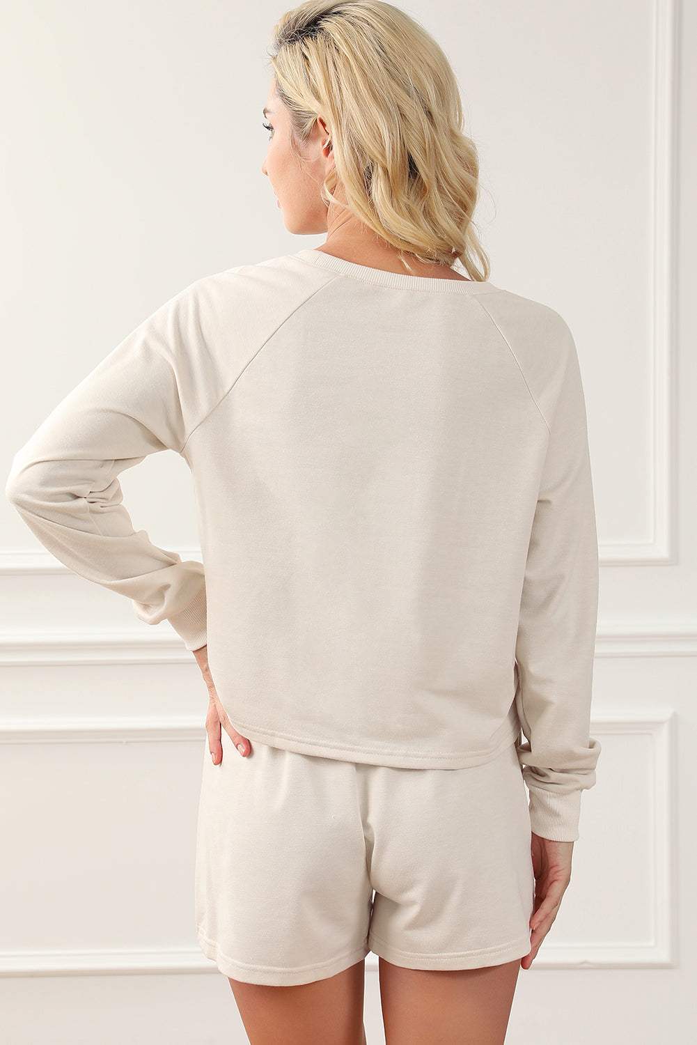 WIFE OF THE PARTY Round Neck Top and Shorts Lounge Set Loungewear Sets - Tophatter Daily Deals