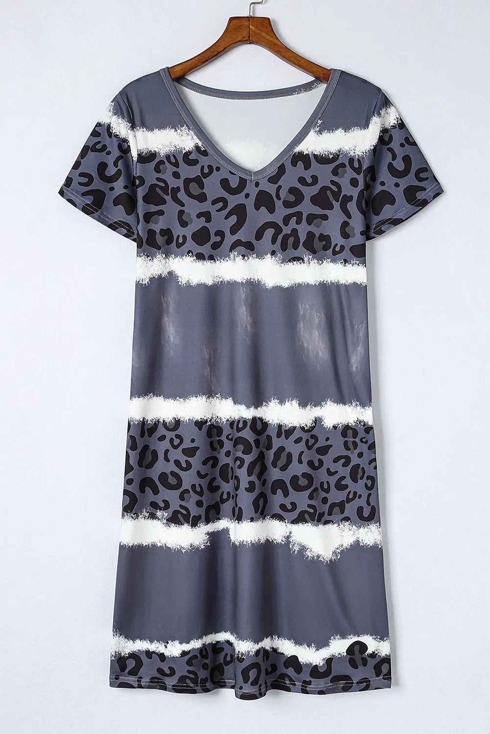 Leopard Color Block V-Neck Short Sleeve Dress Casual Dresses - Tophatter Daily Deals