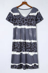 Leopard Color Block V-Neck Short Sleeve Dress Casual Dresses - Tophatter Daily Deals