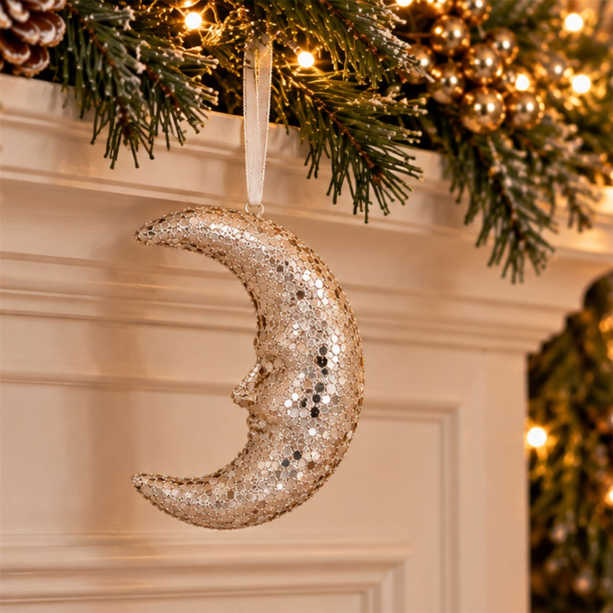 Gisela Graham Gold Moon Christmas Decoration, 13cm Hanging Ornament Tree Decoration - Tophatter Daily Deals