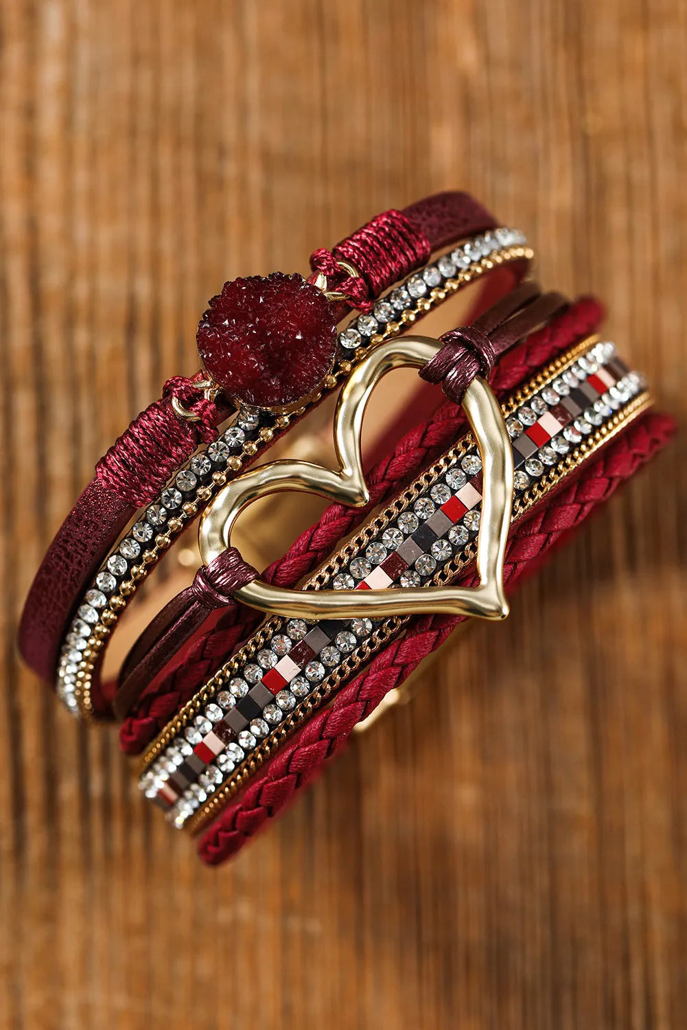 Fiery Red Valentine Rhinestone Heart Layered Bracelet Bracelets - Tophatter Daily Deals