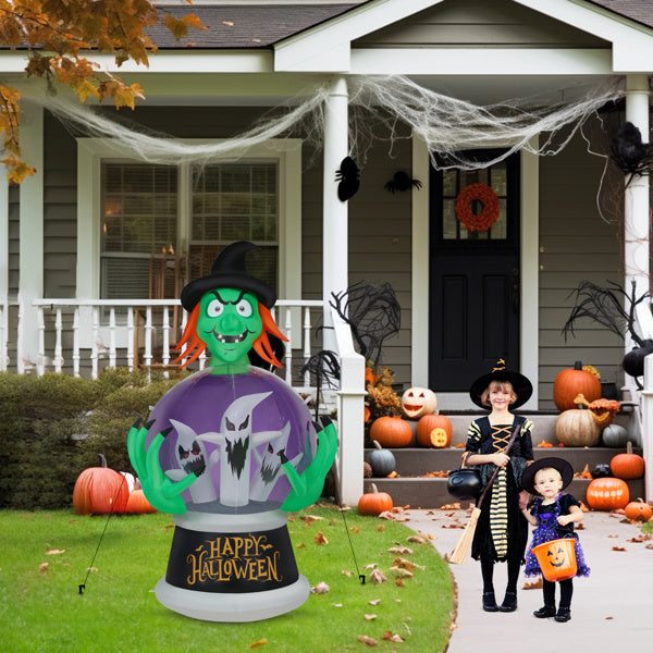 Witch Inflatable 5.9ft Crystal Ball Halloween Decor 2025 3D Changing Face Moving Picture Frame - Tophatter Daily Deals