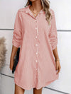 Striped Button Up Long Sleeve Mini Shirt Dress Peach Casual Dresses - Tophatter Daily Deals